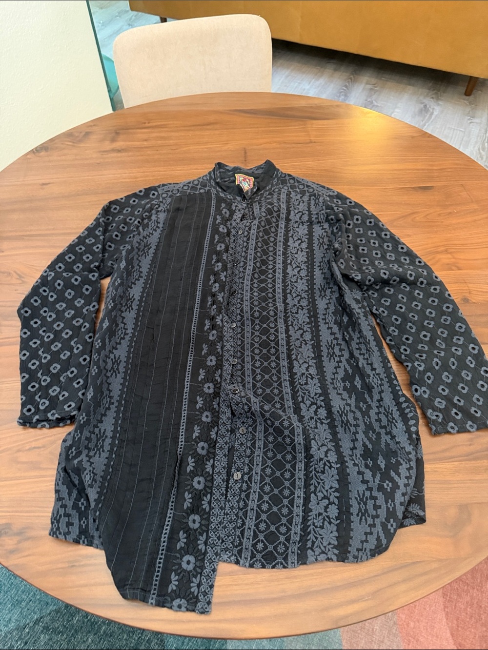 Johnny Was Black Floral & Geometric Button-Front Blouse